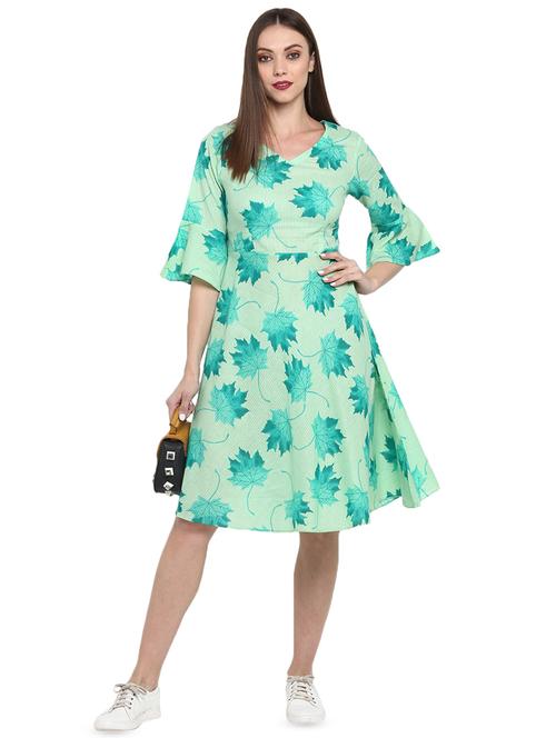 bell sleeved striped a-line dress - 16722732 - Standard Image - 1