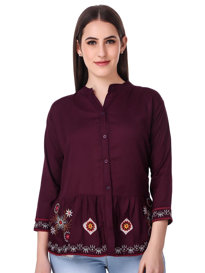 mandarin neck floral embroidered top - 16723058 - Zoom Image - 1