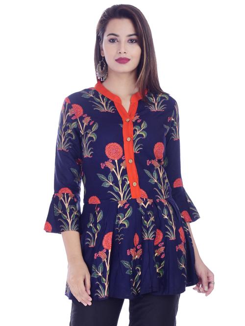 bell sleeved floral gathered tunic - 16723078 - Standard Image - 1