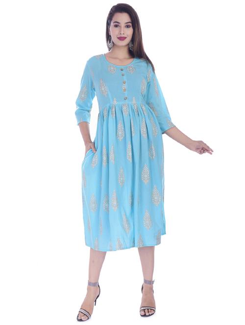 printed flared ethnic dress - 16723083 - Standard Image - 1