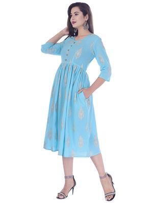 printed flared ethnic dress - 16723083 - Standard Image - 2