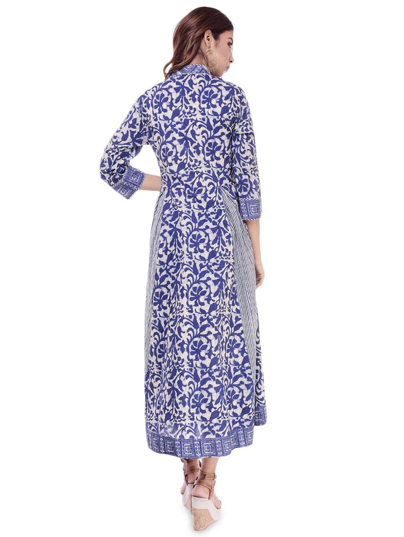 indigo a-line kurta - 16723104 - Zoom Image - 3