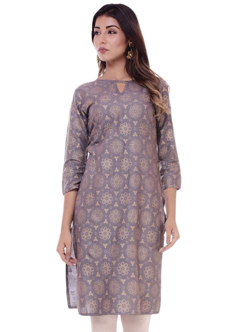 gold print straight kurta - 16723113 - Standard Image - 1