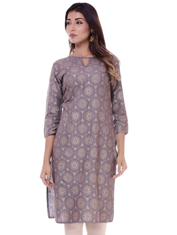 gold print straight kurta - 16723113 - Zoom Image - 1