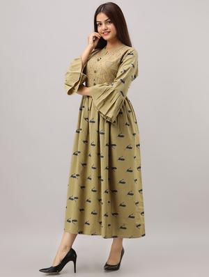 bell sleeves flared ethnic dress - 16723116 - Standard Image - 2