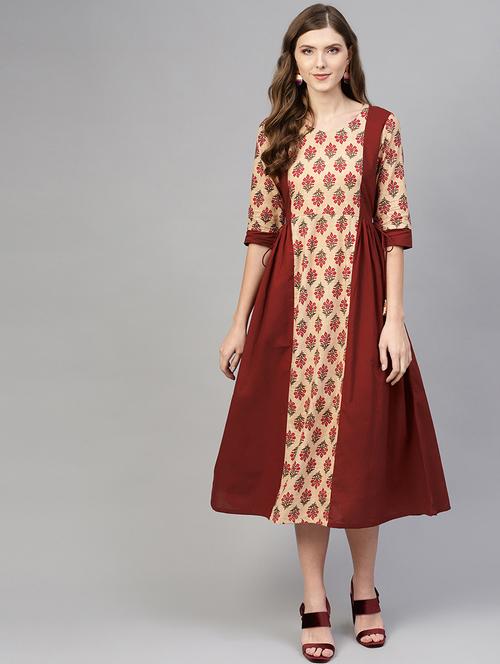 red cotton aline ethnic dress - 16723212 - Standard Image - 1