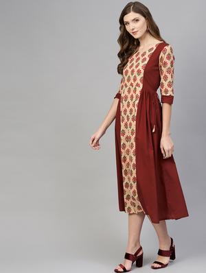 red cotton aline ethnic dress - 16723212 - Standard Image - 2
