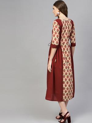 red cotton aline ethnic dress - 16723212 - Standard Image - 3