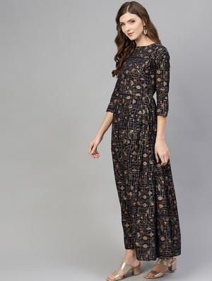 round neck abstract maxi dress - 16723214 - Standard Image - 2