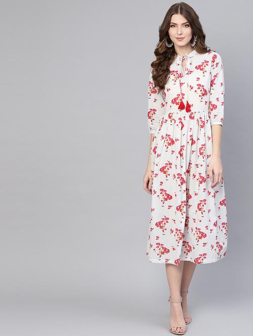tie up neck floral a-line dress - 16723217 - Standard Image - 1