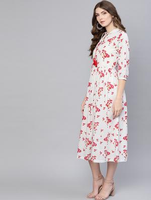 tie up neck floral a-line dress - 16723217 - Standard Image - 2