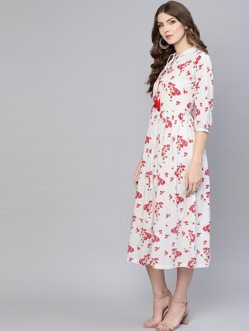 tie up neck floral a-line dress - 16723217 - Zoom Image - 2