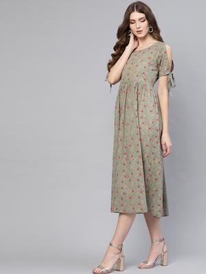 tie knot sleeved floral a-line dress - 16723218 - Standard Image - 2