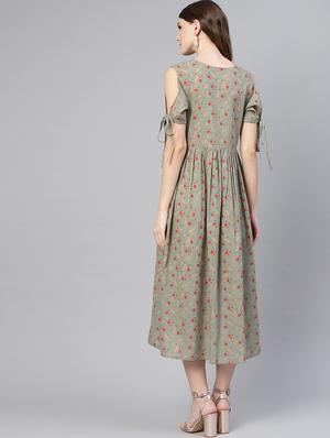 tie knot sleeved floral a-line dress - 16723218 - Standard Image - 3