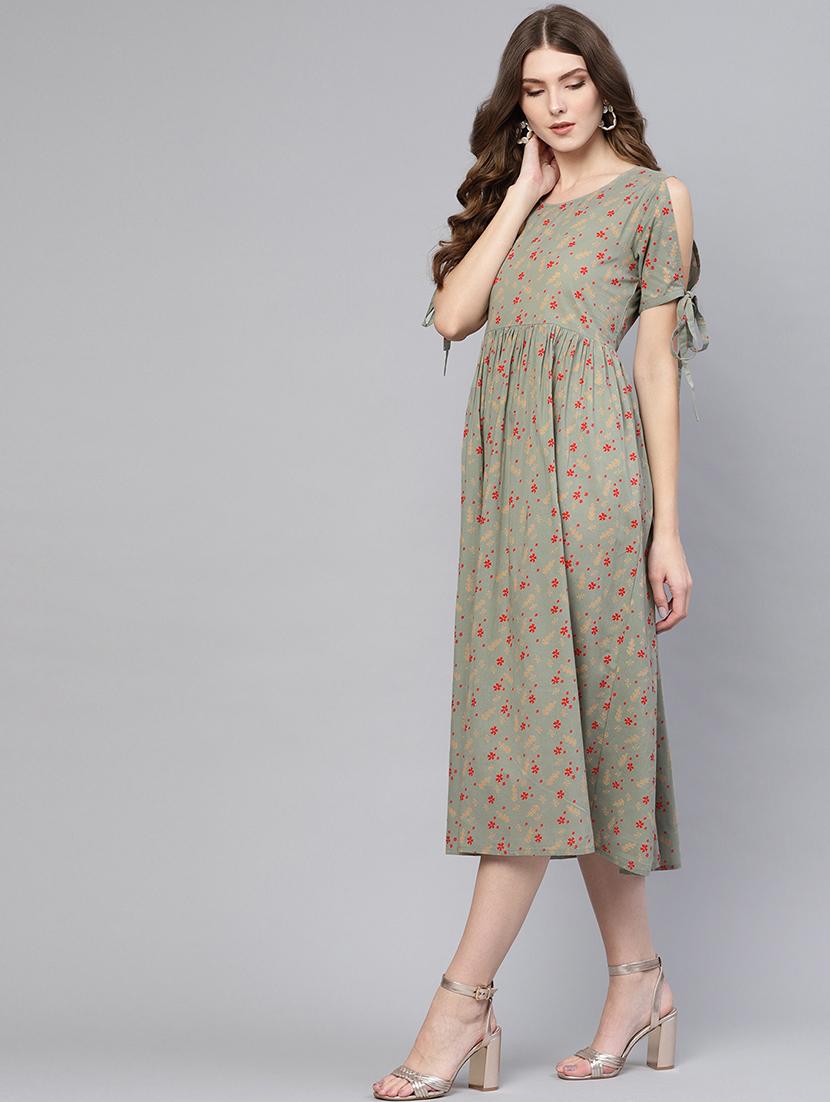 tie knot sleeved floral a-line dress - 16723218 - Zoom Image - 2