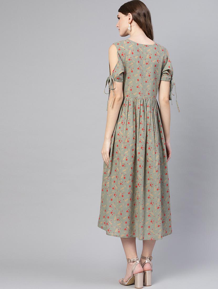 tie knot sleeved floral a-line dress - 16723218 - Zoom Image - 3