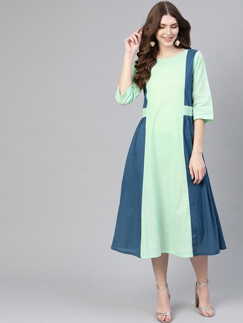 color block round neck a-line dress - 16723226 - Standard Image - 1