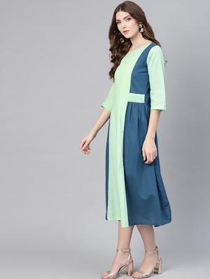 color block round neck a-line dress - 16723226 - Standard Image - 2