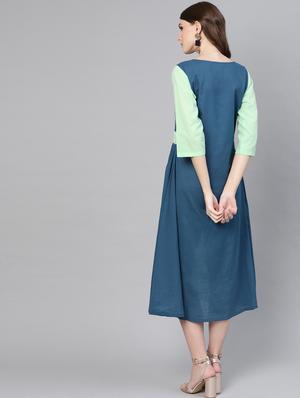 color block round neck a-line dress - 16723226 - Standard Image - 3