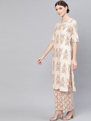 ikat printed kurta palazzo set - 16723236 - Standard Image - 2