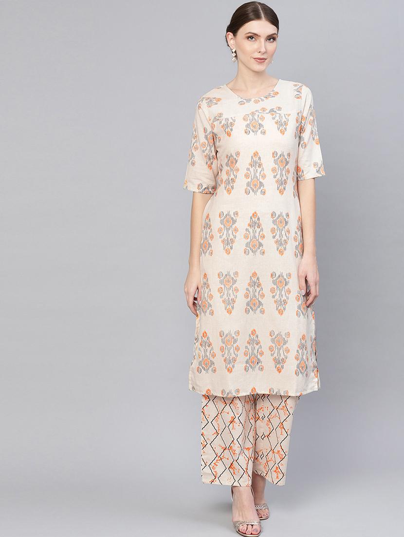ikat printed kurta palazzo set - 16723236 - Zoom Image - 1