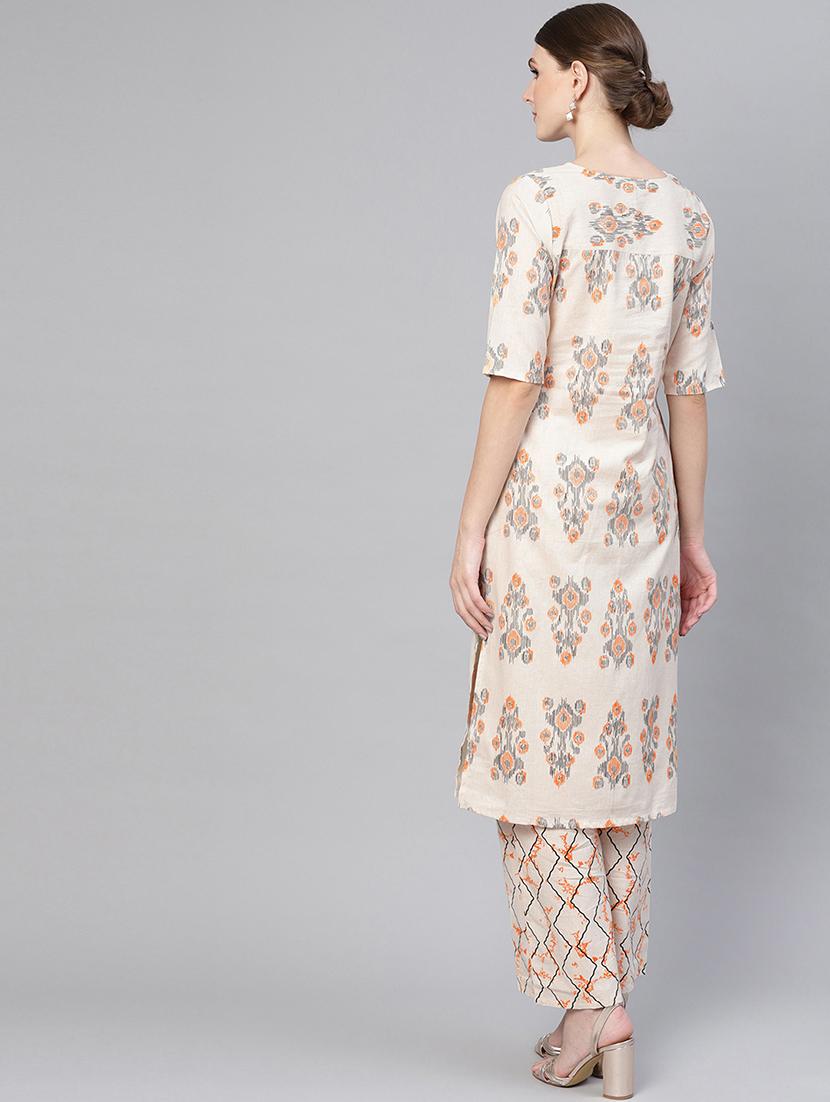 ikat printed kurta palazzo set - 16723236 - Zoom Image - 3