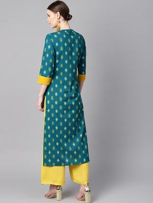 teal printed straight kurta - 16723247 - Standard Image - 3