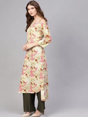 floral high-low kurta - 16723249 - Standard Image - 2