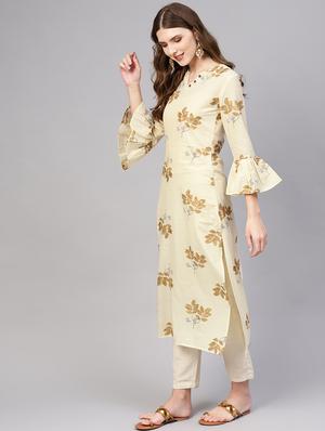 bell sleeves straight kurta - 16723252 - Standard Image - 2