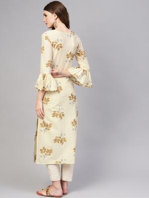 bell sleeves straight kurta - 16723252 - Standard Image - 3