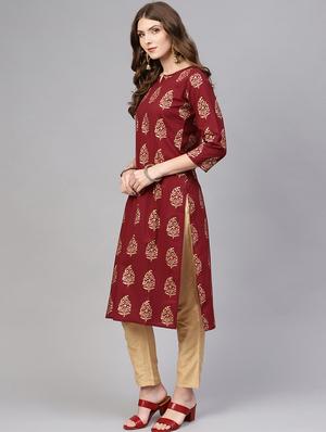 foil print straight kurta - 16723261 - Standard Image - 2