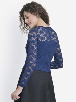 round neck lace crop top - 16724654 - Standard Image - 2