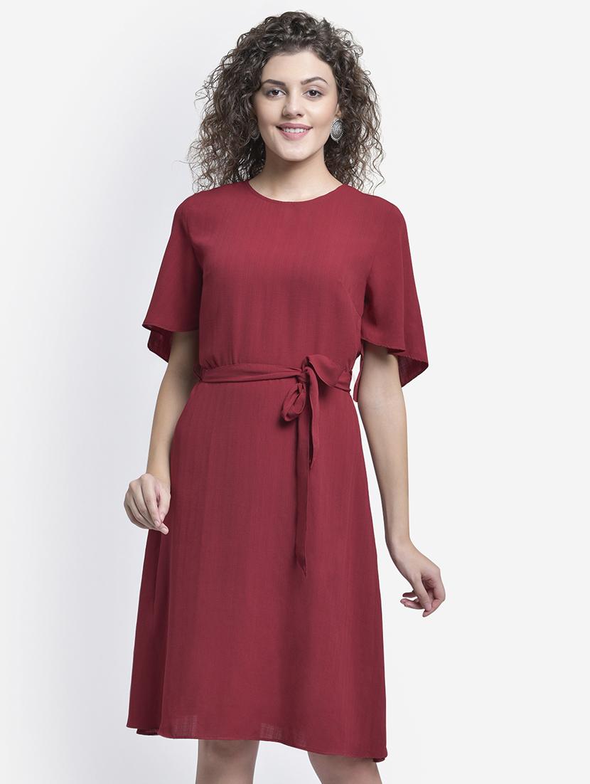 tie front round neck a-line dress - 16724780 - Zoom Image - 1