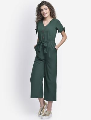 tie front solid full leg jumpsuit - 16724794 - Standard Image - 2