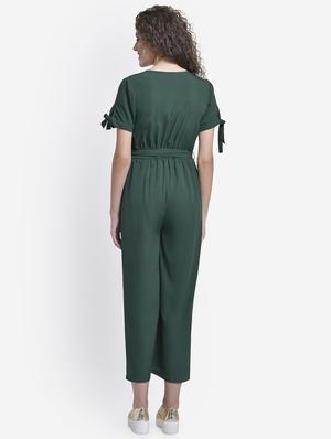 tie front solid full leg jumpsuit - 16724794 - Standard Image - 3