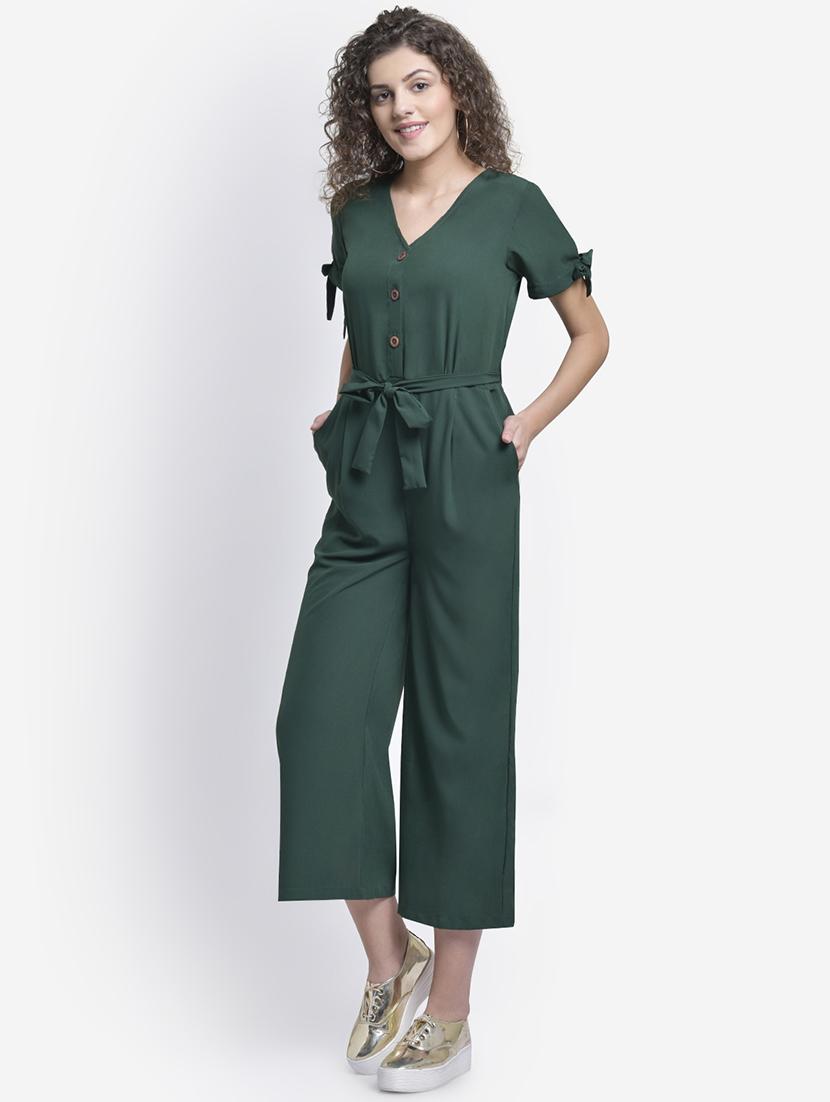 tie front solid full leg jumpsuit - 16724794 - Zoom Image - 2