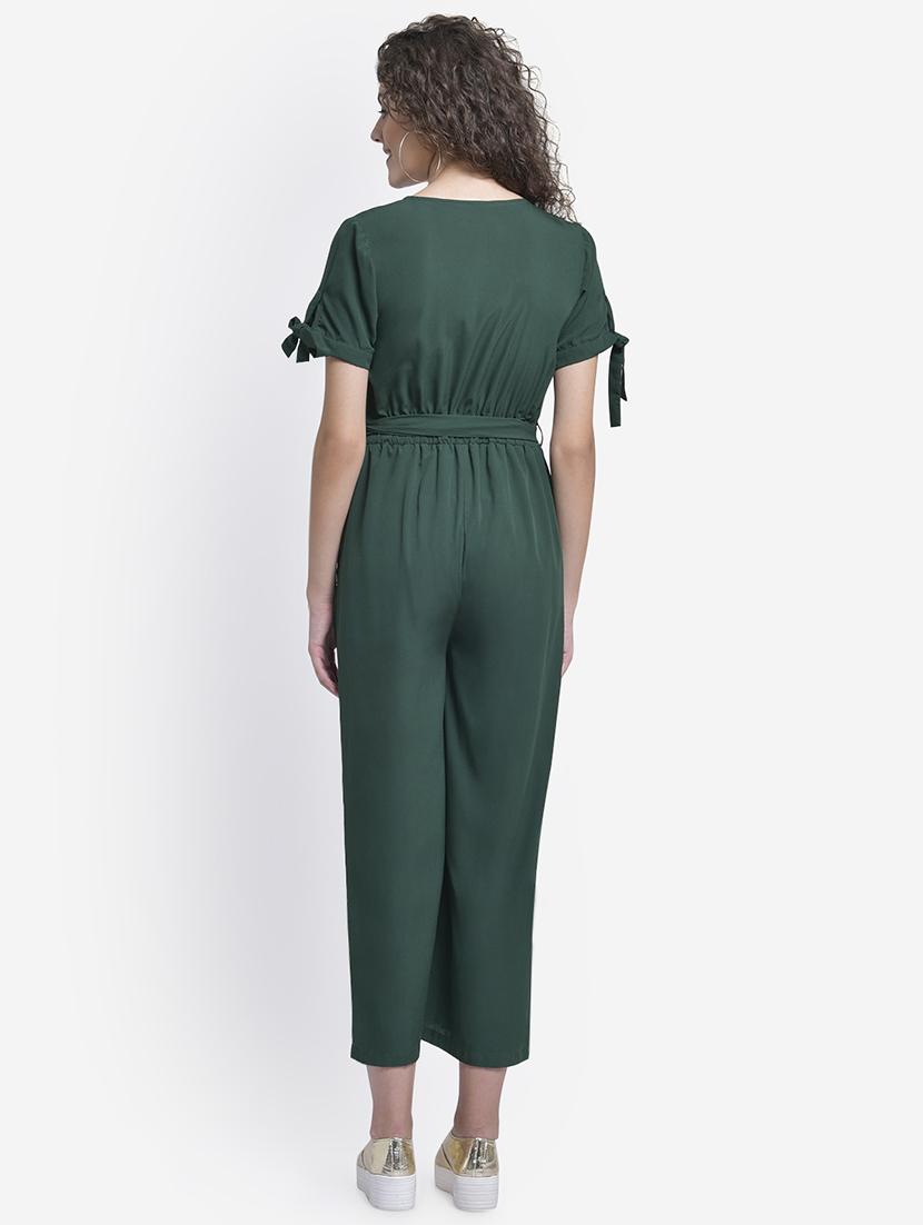 tie front solid full leg jumpsuit - 16724794 - Zoom Image - 3