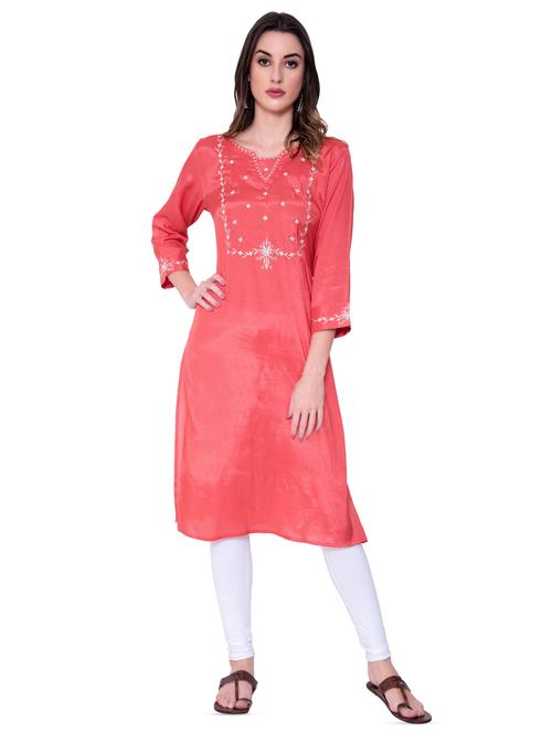 embroidered silk blend straight kurta - 16724846 - Standard Image - 1