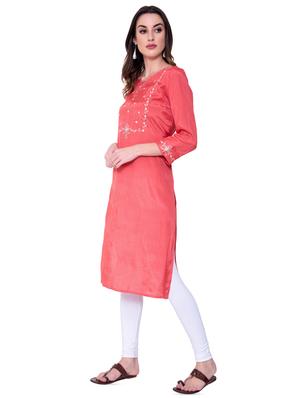 embroidered silk blend straight kurta - 16724846 - Standard Image - 2