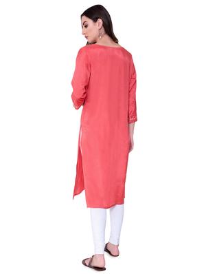 embroidered silk blend straight kurta - 16724846 - Standard Image - 3