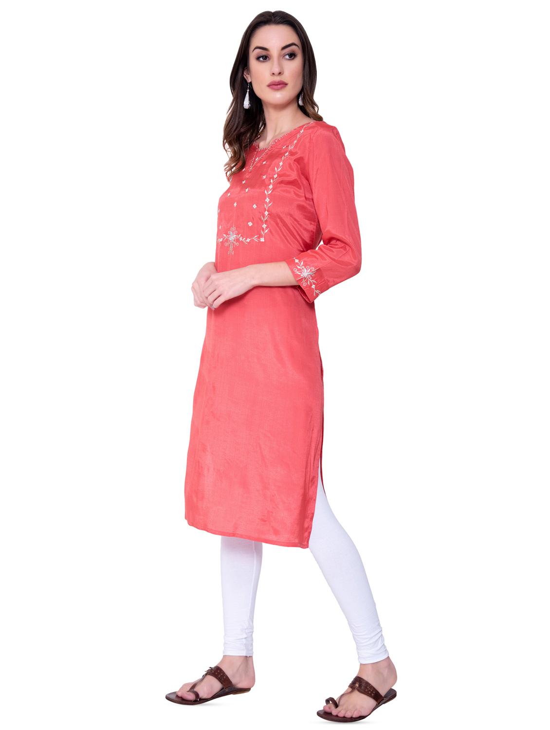 embroidered silk blend straight kurta - 16724846 - Zoom Image - 2
