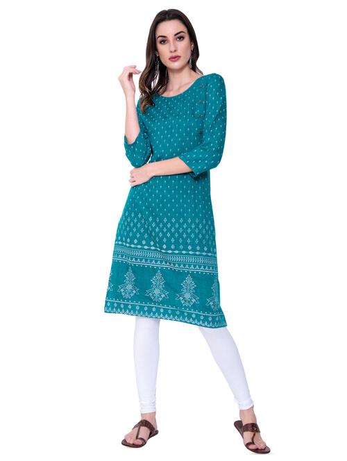 turquoise straight kurta - 16724878 - Standard Image - 1