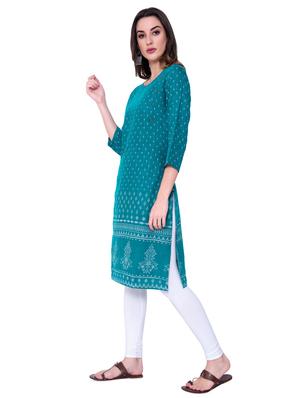 turquoise straight kurta - 16724878 - Standard Image - 2