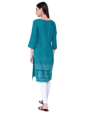 turquoise straight kurta - 16724878 - Standard Image - 3