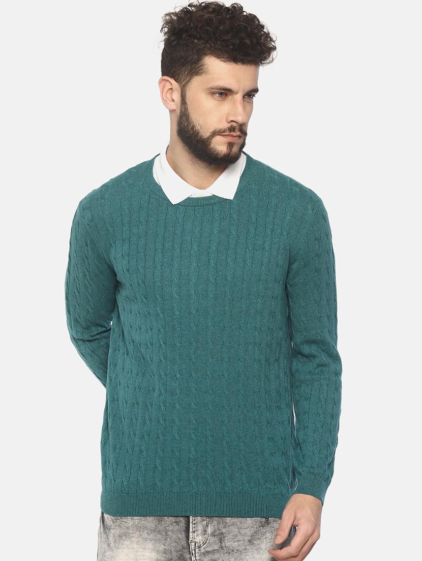 teal blue self design pullover - 16724935 - Zoom Image - 1