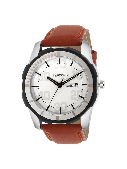 timesmith white dial brown leather strap genuine premium branded day date analog watch for men tsc-017ktd1 - 16725151 - Standard Image - 1
