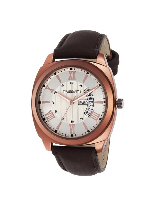 timesmith white dial brown leather strap genuine premium branded day date analog watch for men tsc-021ktd1 - 16725155 - Standard Image - 1
