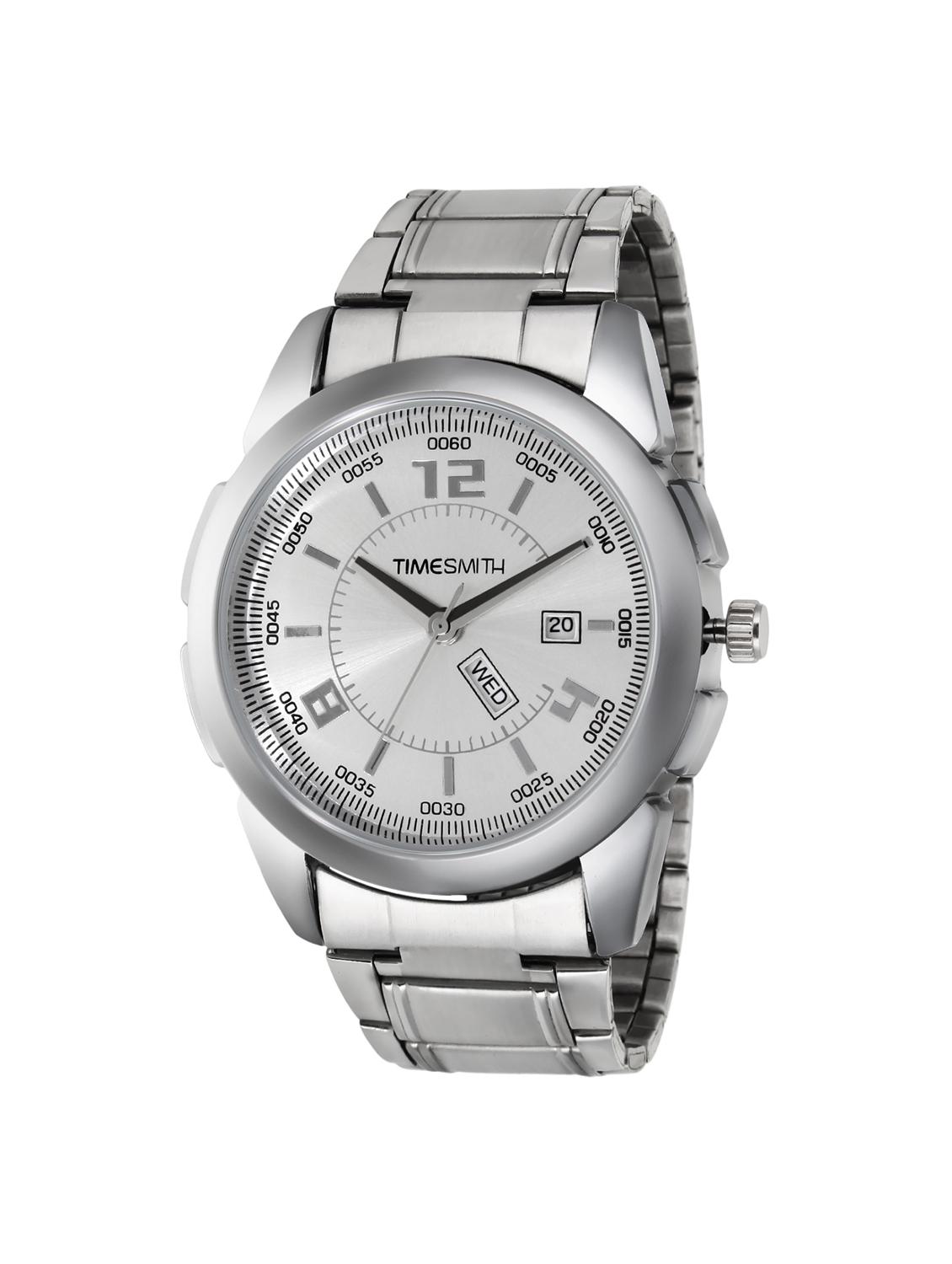 timesmith white dial silver stainless steel metal strap genuine premium branded day date analog watch for men tsc-025ktd1 - 16725159 - Zoom Image - 1