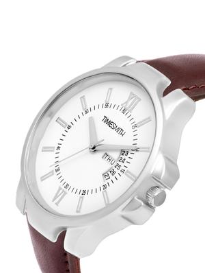 timesmith premium analog white dial brown leather watch for men tsc-072ktd1 - 16725190 - Standard Image - 2