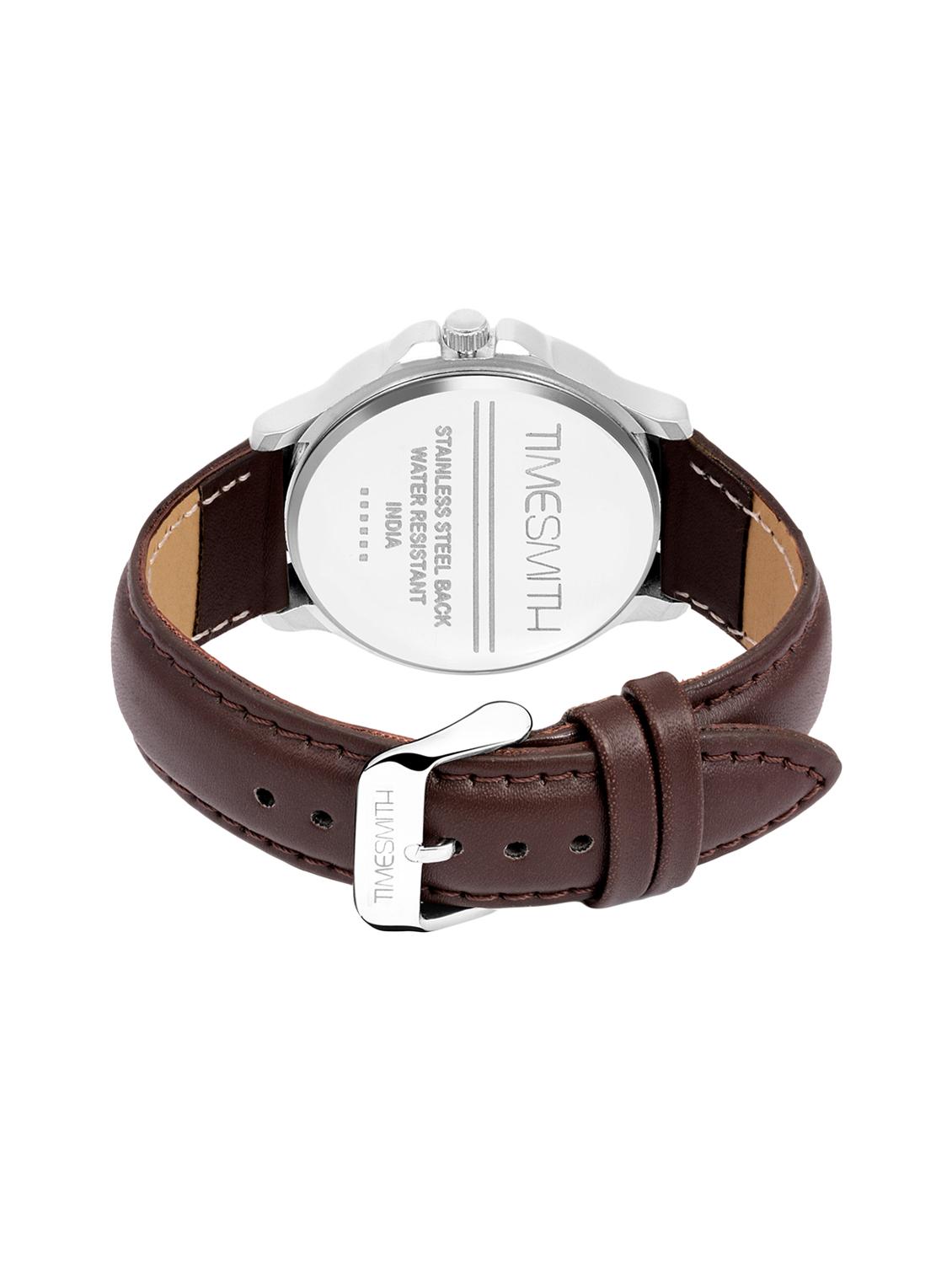 timesmith premium analog white dial brown leather watch for men tsc-072ktd1 - 16725190 - Zoom Image - 3